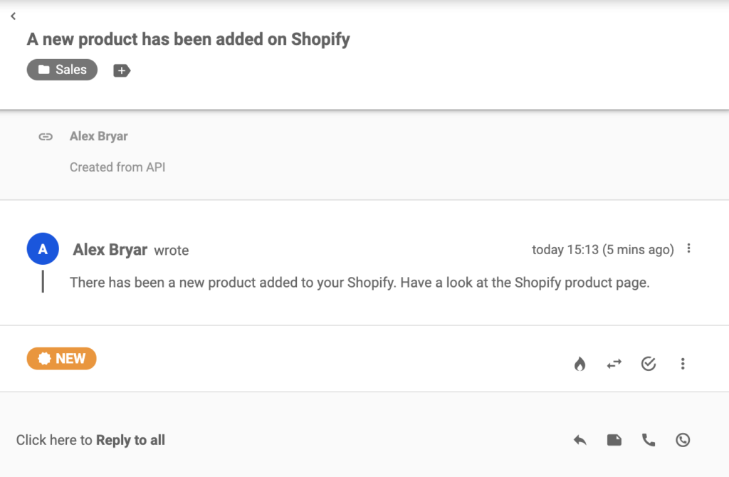 创建产品后Shopify发送的新的Ticket